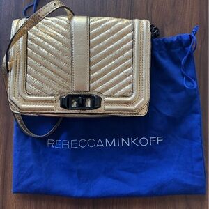 Rebecca Minkoff - Small Gold Chevron Crossbody Purse w/ Black Chain